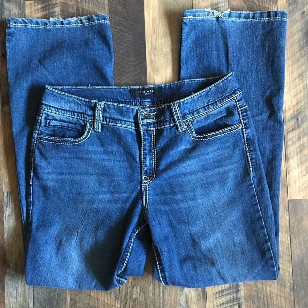 Nine West embellished top stitch jeans Size 12 Straight leg denim blue